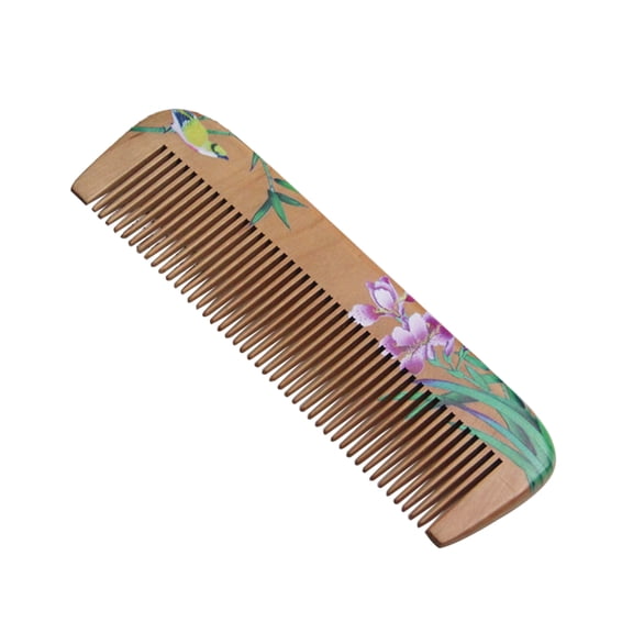 Happydeer Painted Flower Peach Wood Healthy Scalp Massage Anti-Static Comb Hair Care Tool