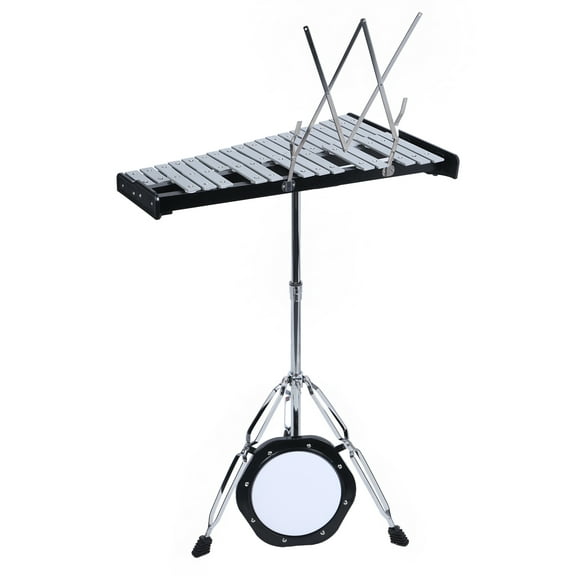 Happydeer Percussion Kit, Glockenspiel & Dumb Drum & Practice Pad Mallets, 32 Notes Bell Kit, Aluminum Plate Xylophone Bell Percussion Instruments with Adjustable Height Stan