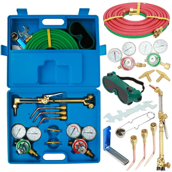 Happydeer Portable Oxygen Acetylene Welder Include Nozzles Cutting Torch, Gauge, Regulators Set with 15'ft Hose, with Toolbox Regulators Oxygen Acetylene Welding Cutting Torch Tool