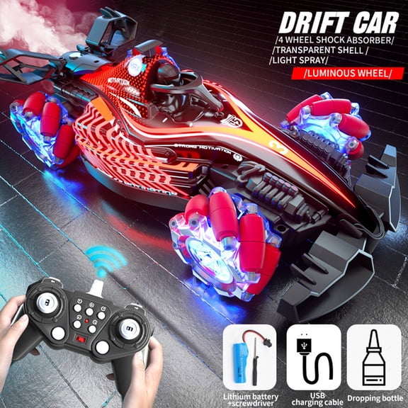 Happydeer Remote Control Auto, Electric Racing Car RC Car, 2.4GHz Remote Control Drift Car with Spray Music Light High Speed Four-Wheels Drive Remote-Controlled Toys, Red
