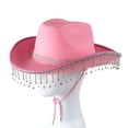 thumbnail image 1 of Happydeer Rhinestone Cowgirl Hat Retro Western Style with Adjustable Tie Fringed Rhinestone Hat for Cosplay Parties (Pink), 1 of 13