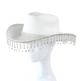 thumbnail image 1 of Happydeer Rhinestone Cowgirl Hat Retro Western Style with Adjustable Tie Fringed Rhinestone Hat for Cosplay Parties (White), 1 of 13