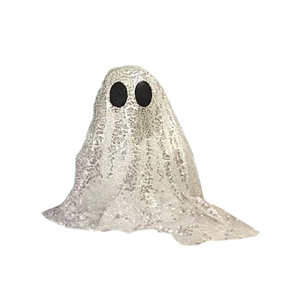 Happydeer Sequin Fabric Ghost Tabletop Decor Halloween Shiny Ghost Figurine for Halloween Bedroom Desktop Home Decor (Small, Without Light)