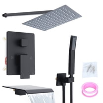 Happydeer Shower Faucet Set for Bathroom with 10 Inch Rain Shower Head and Handheld Shower Head Set, Wall Mounted Shower System with Tub Spout, Black