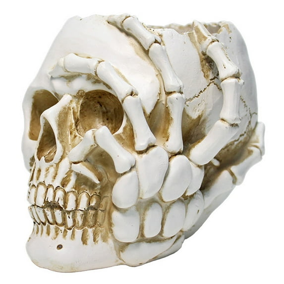 Happydeer Skull Flower Pot Resin Human Skull Planter Weatherproof Gothic Plant Pot for Planting Succulents Indoor Outdoor Use (White)