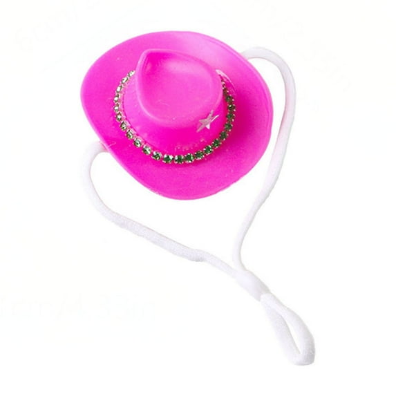 Happydeer Small Animals Hats Hamster Mini Cowboy Hat Rhinestone Star Design Tiny Pet Hat Costume Accessories for Guinea Pig Rabbit (Rose Red)