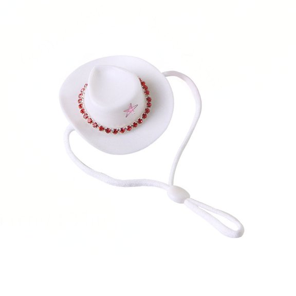 Happydeer Small Animals Hats Hamster Mini Cowboy Hat Rhinestone Star Design Tiny Pet Hat Costume Accessories for Guinea Pig Rabbit (White)