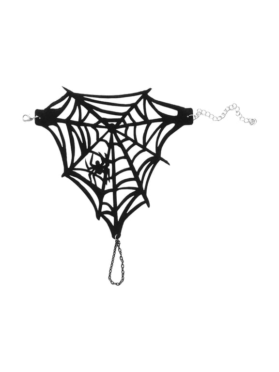 Spider Web Finger Chain Hollow Out Spider Decor Adjustable Gothic Hand Chain Halloween Party Carnival Easter Day Bracelet Ring (Black)