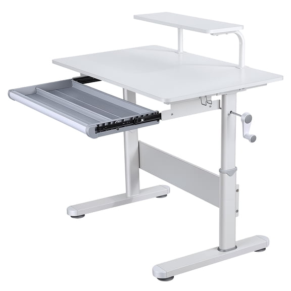 Happydeer Student Desk, 39 Inch Wide Writing Table for Kids with Pull-Out Drawer & Hook for Home Study Office, Hand Crank Height Adjustable