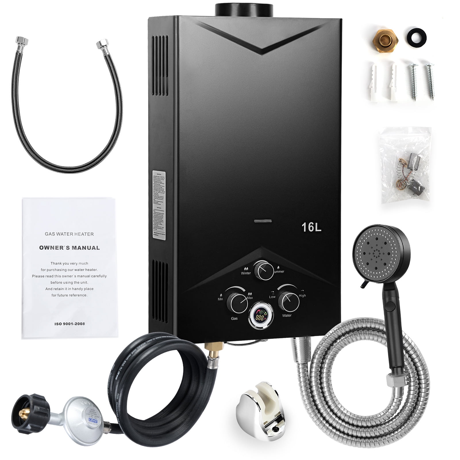 Happydeer Tankless Water Heaters with Sprinkler, 4.21GPM 16L, Outdoor Portable Gas Hot Water Heater, Instant Propane Water Heater with Digital Display Multi-Protection for Camping Trips Boat Cabins