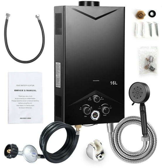 Happydeer Tankless Water Heaters with Sprinkler, 4.21GPM 16L, Outdoor Portable Gas Hot Water Heater, Instant Propane Water Heater with Digital Display Multi-Protection for Camping Trips Boat Cabins