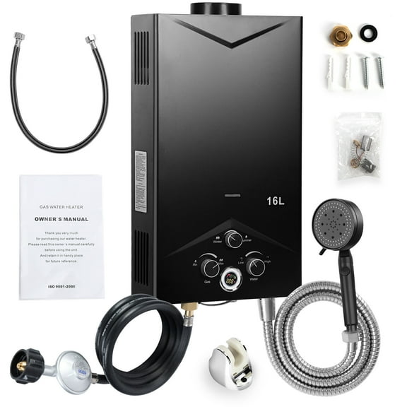 Happydeer Tankless Water Heaters with Sprinkler, 4.21GPM 16L, Outdoor Portable Gas Hot Water Heater, Instant Propane Water Heater with Digital Display Multi-Protection for Camping Trips Boat Cabins