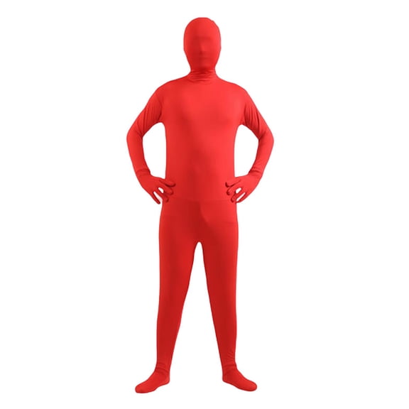 Happydeer Unisex Halloween Jumpsuit Tight Fit Breathable Long Sleeves Hooded Elastic Solid Color Invisible Jumpsuit Zipper Back Bodysuit Props Party Costume (Red, M)