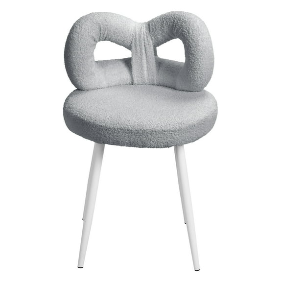 Happydeer Vanity Chair Dressing Chair, Bow-knot Backrest, Armless, No Wheels Upholstered Chair, Vanity Stool Dressing Stool Makeup Chair with non-slip Feet Pads, Grey