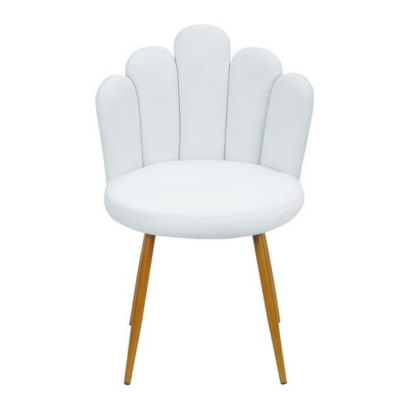 Happydeer Vanity Chair for Makeup Room, Petal Shape Makeup Chair, Soft Seat Pad Vanity Stool with Back Support, Metal Chair Legs, Stool for Living Room Bedroom, White