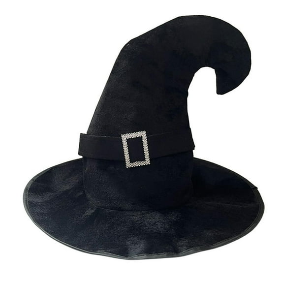 Happydeer Velvet Witch Hat with Mysterious Button Design, Wide Brim Cap, Solid Color