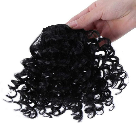 Happydeer Women Curly Black Wig Heat Resistant Hairpiece Natural Bang Hair Extensions