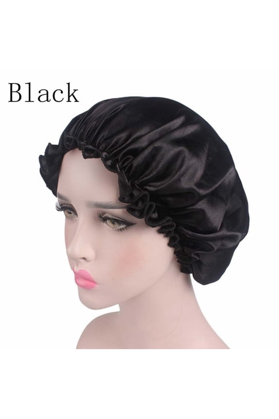 Women Elastic Satin Lace Solid Color Night Sleep Hat Chemotherapy Hair Care Cap