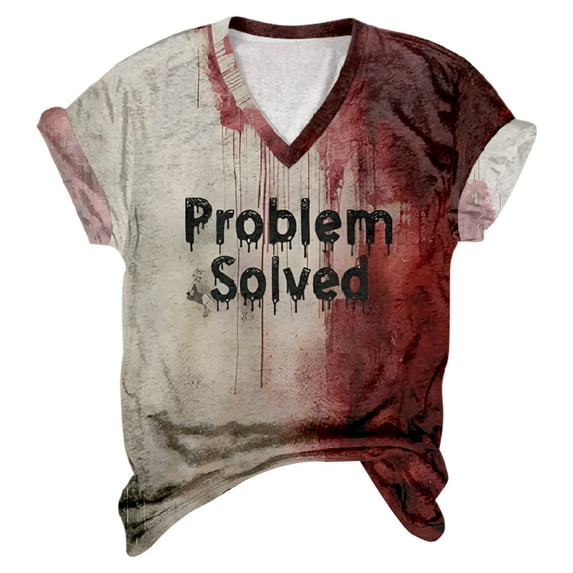 Happydeer Women T-shirt V-neck Long Sleeve Blood Letter Print Tee Shirt Loose Fit Halloween Pullover Tops Festival Party Wear (Type B, XXXL)