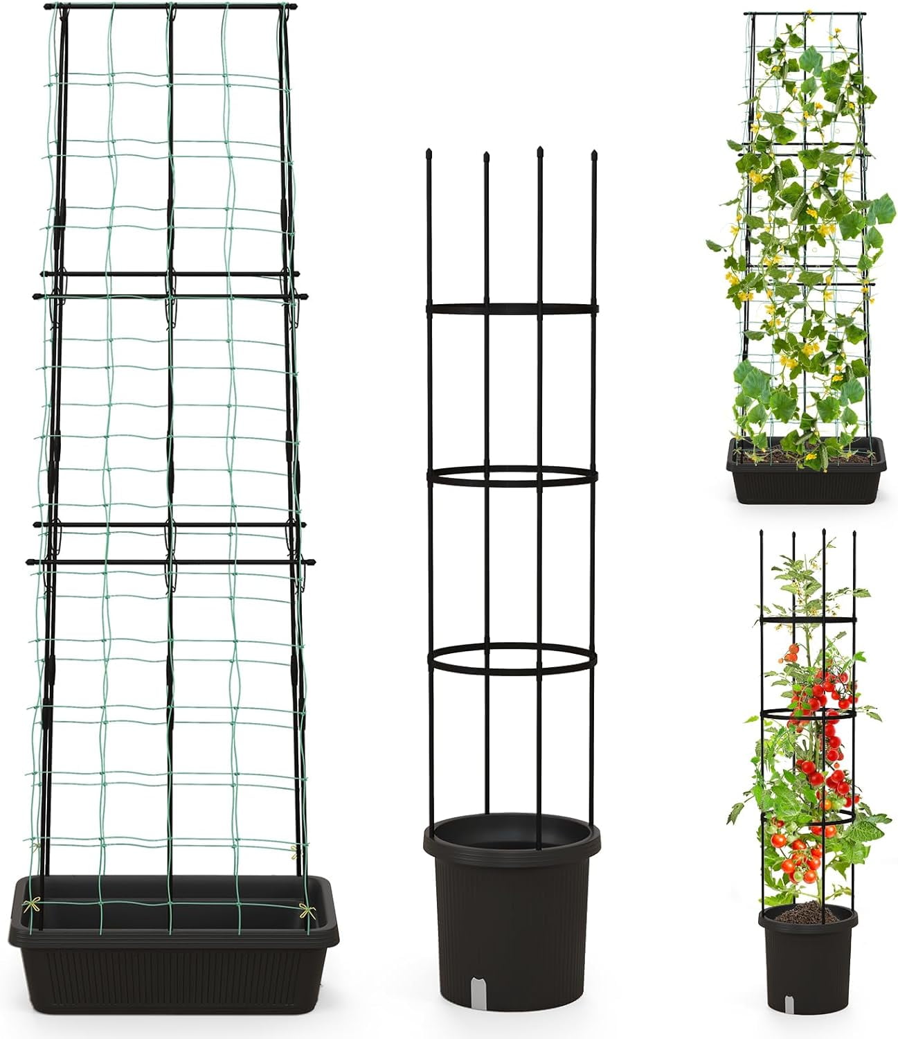 2 Pack Heavy Duty Tomato Cages - 59 Inch Adjustable Garden Trellis For Climbing Plants