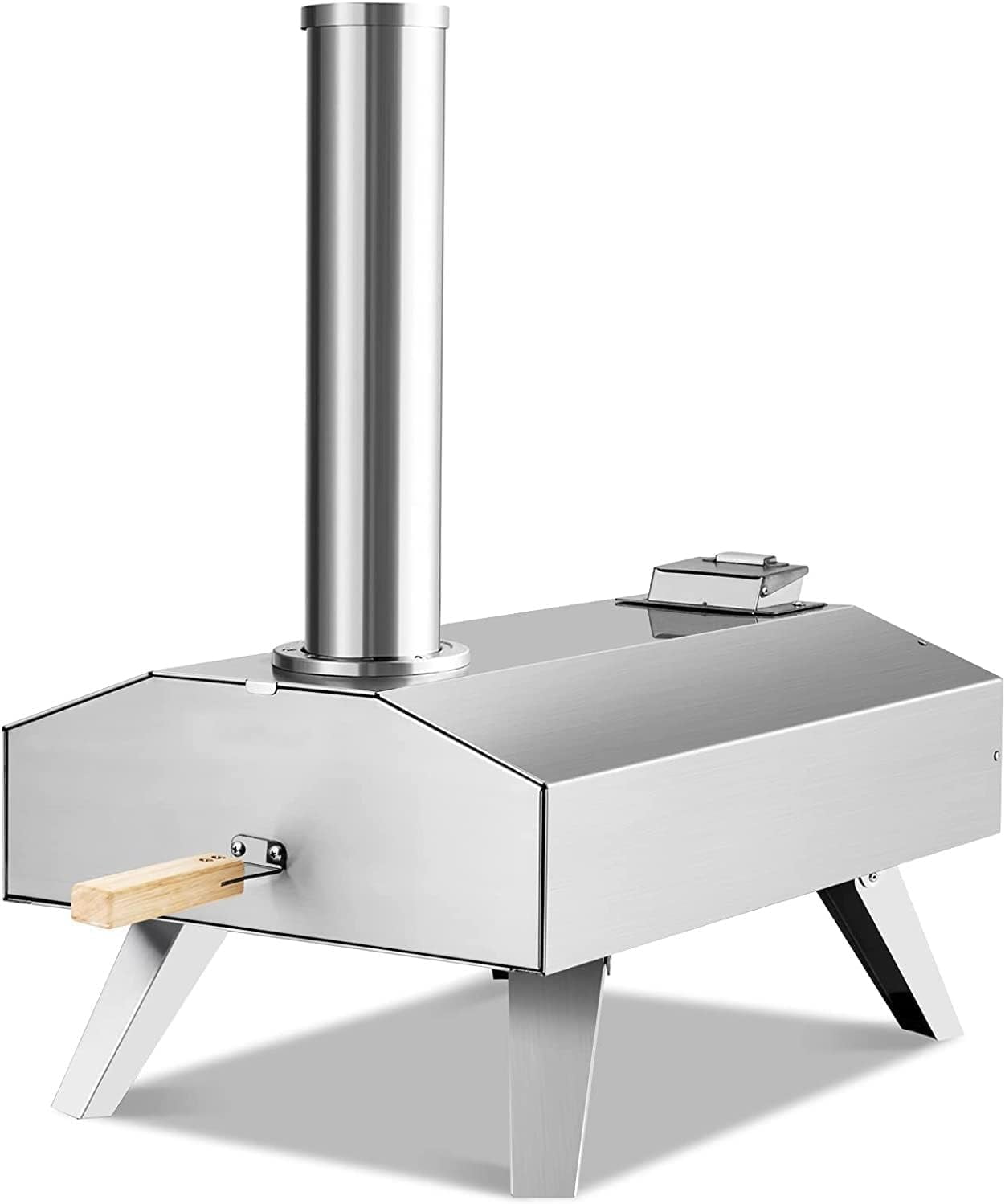 Happygrill Outdoor Pizza Oven Portable Stainless Steel Wood Pellet Pizza Stove with 12” Pizza Stone, Poker and Detachable Chimney, Foldable Wood Fired Pizza Maker for Outdoor Cooking BBQ Camping