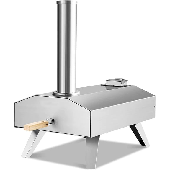 Happygrill Outdoor Pizza Oven Portable Stainless Steel Wood Pellet Pizza Stove with 12 Pizza Stone, Poker and Detachable Chimney, Foldable Wood Fired Pizza Maker for Outdoor Cooking BBQ Camping