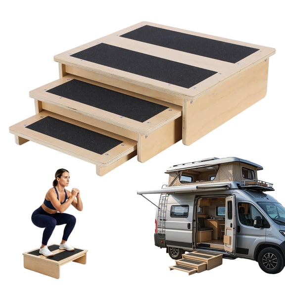 Happyhtes 3 Layer Adjustable Nested Wooden Exercise Step Platform, NonSlip ProgressiveHeight Fitness Stool, 330lb Load Capacity for Balance and Strength Training