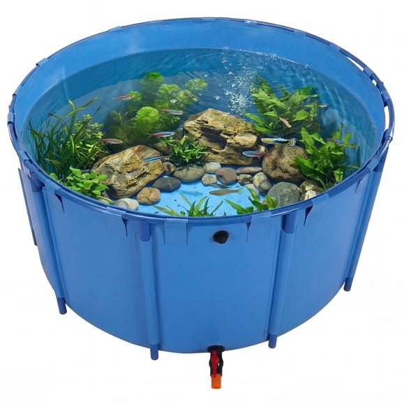 Happyhtes 3100L Round Above Ground Fish Pond, Portable Thickened PVC Holding Tank with Drain Valve, Movable Koi Fish Tarp Pool, Can Be Used as Small Swimming Pool