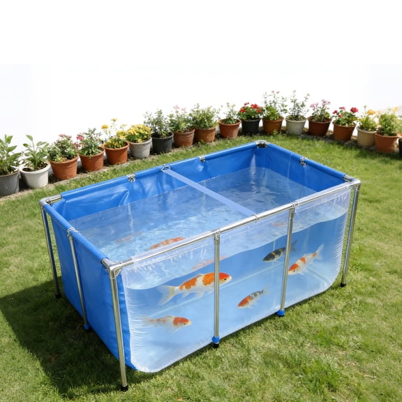 Happyhtes 345 Gallon Rectangular Fish Pond, Outdoor Above Ground Koi Tank with Side Viewing Transparent Window, 400lbs Capacity, Sturdy Frame & Drain Valve for Fish and Garden