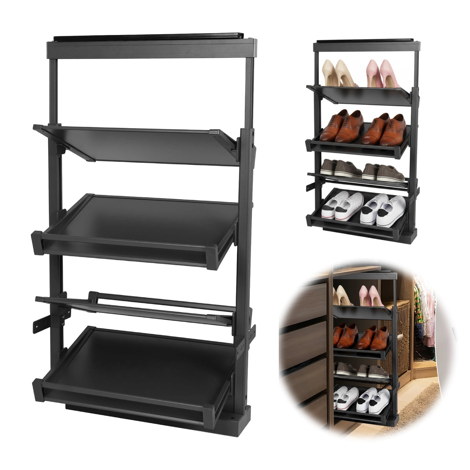 Small Sign Storage Rack Happyhtes 4-Tier Pull-out Shoe Organizer, Retractable Metal Storage ...
