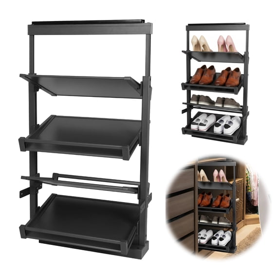 Sytorage Rack Layout Happyhtes 4-Tier Pull-out Shoe Organizer, Retractable Metal Storage ...
