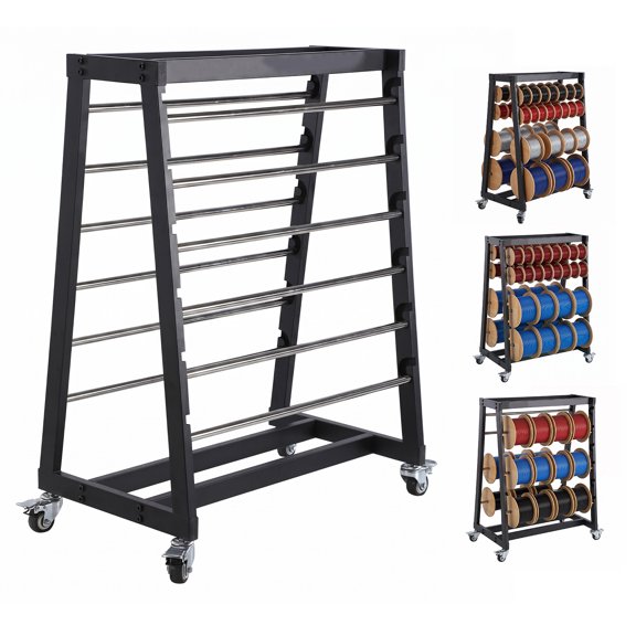 Happyhtes Heavy Duty 12-Bar Cable Trolley with Locking Wheels, Adjustable Axle Rack, 100kg Load Capacity Cable Storage Rack for Wire Spools