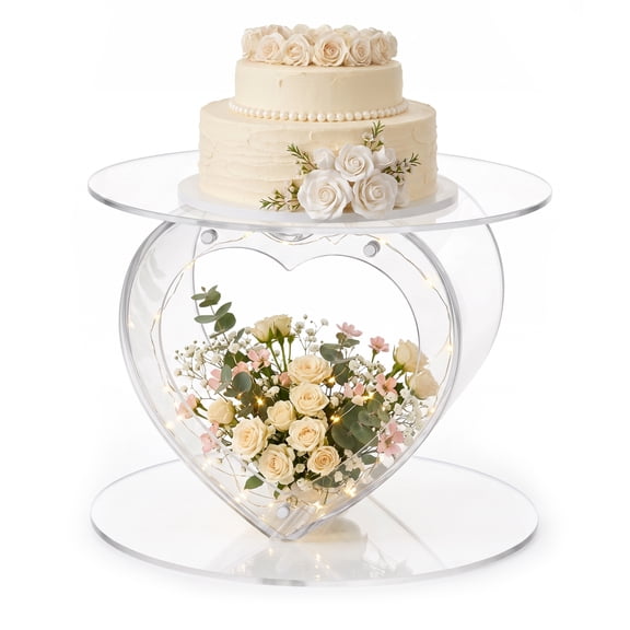 Happyhtes Transparent Heart Shaped Acrylic Fillable Floating Cake Stand for Wedding Birthday Bridal Shower Anniversary and Graduation Party