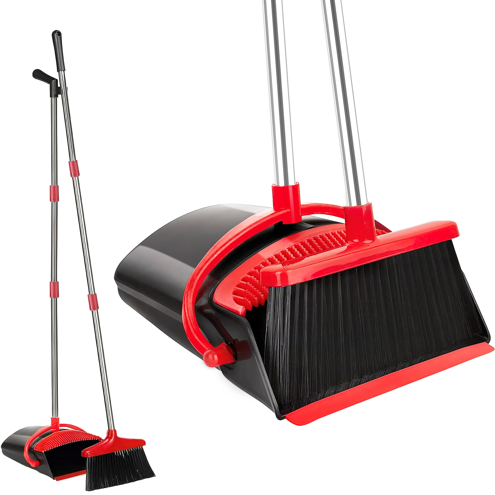 XXXFLOWER Broom and Dustpan Set with Long Handle, Light Weight Stainless  Steel Poles Stand Upright Dustpans with Broom Combo for Home Kitchen Office  Pet Dog Hair, Black & Red Color, 1-Pack 
