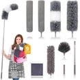thumbnail image 1 of Happylost Dusters for Cleaning, 9PCS Extendable Feather Duster with Extension Pole 30 to 100 inches, Microfiber Reusable Washable Long Dusters for High Ceiling Fans, Furniture, Cobweb, Gray, 1 of 8