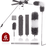 Microfiber Duster for High Ceilings (6pcs), Happylost 100" Telescopic Extension Pole Kit, Reusable Duster, Washable Ligh