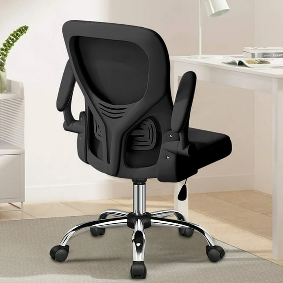 Happylost Economic Collection Adult Mesh High Back Home Office Chair with Adjustable Lumbar Support Flip Up Armrests Desk Chair, Black