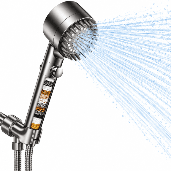 Filtered Shower Head with Handheld, High-Pressure Water Flow and 4 Spray Modes Shower Head with Filter Shower Filter Head | ON/OFF Switch for Pets Bath and Filters for Hard Water