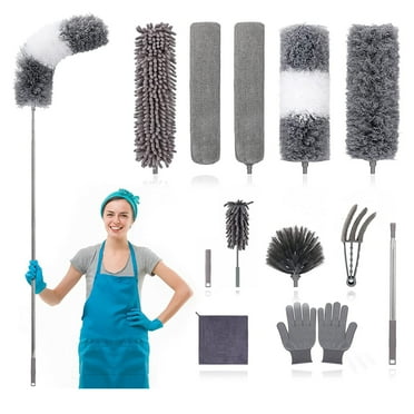 Happylost Long Duster, 12 Pack Microfiber Duster with Extension Pole, 30 to 100 Inches, Extendable Dusters for Cleaning Fans, High Ceilings, Blinds, Furniture, Cobweb, Cars