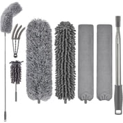 Happylost Microfiber Feather Dusters for Cleaning, 7 PCS Reusable Washable Bendable Ceiling Fan Cleaner Duster with Extension Pole for High Ceiling Fans, Blinds, Furniture, Gray