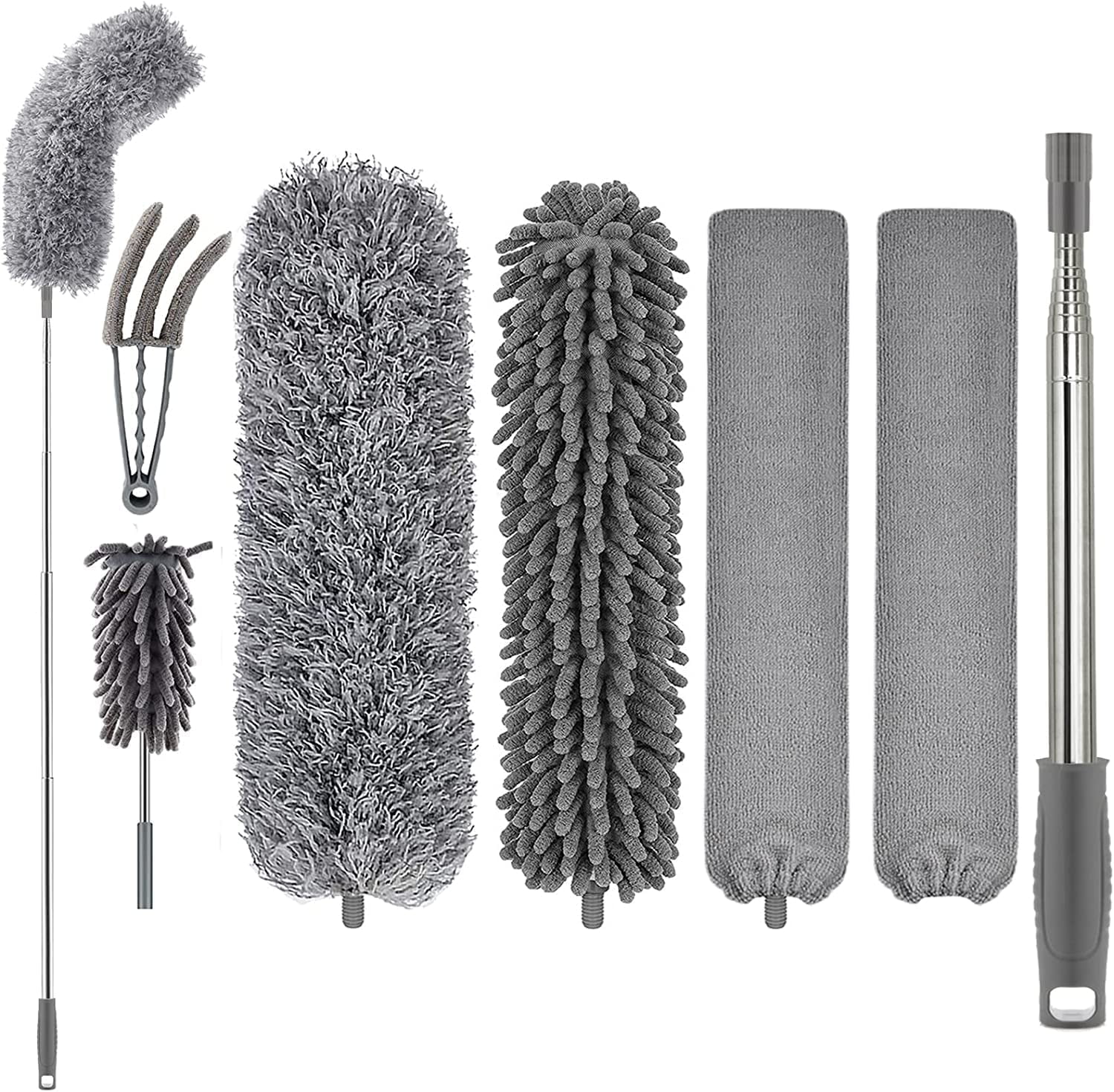 16 Inch Microfiber Duster Kit With 4 Replaceable Heads - Washable & Reusable For Wet/Dry Cleaning - Car, Home, Office