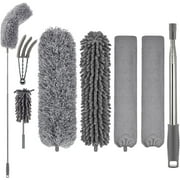 Happylost Microfiber Feather Dusters for Cleaning, 7 PCS Reusable Washable Bendable Ceiling Fan Cleaner Duster with Extension Pole for High Ceiling Fans, Blinds, Furniture, Gray