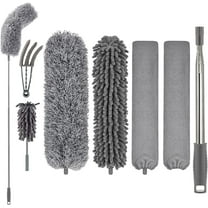 Happylost Microfiber Feather Dusters for Cleaning, 7 PCS Reusable Washable Bendable Ceiling Fan Cleaner Duster with Extension Pole for High Ceiling Fans, Blinds, Furniture, Gray