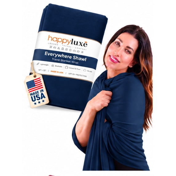 Happyluxe Pashmina Shawl Wraps for Women, Airplane Travel Scarf, Navy Blue