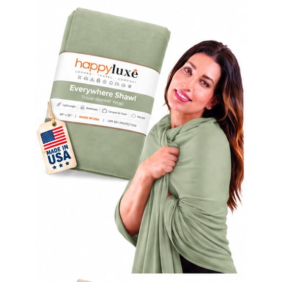Happyluxe Ribbed Pashmina Shawl Wraps for Women, Airplane Travel Scarf, Sage Green