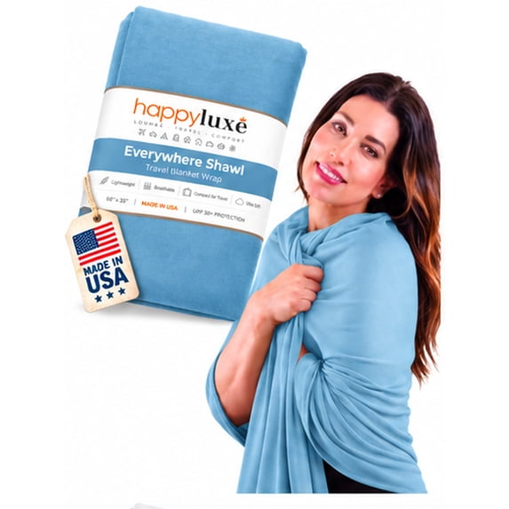 Happyluxe Pashmina Shawl Wraps for Women, Airplane Travel Scarf, Serenity Blue
