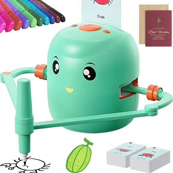 Happysky Smart Drawing Robot for Kids,Montessori Educational Painting Toy for 5+ with Voice Interaction&16 Color Pens,Magic Drawing Robot with 150 Learning Word Cards