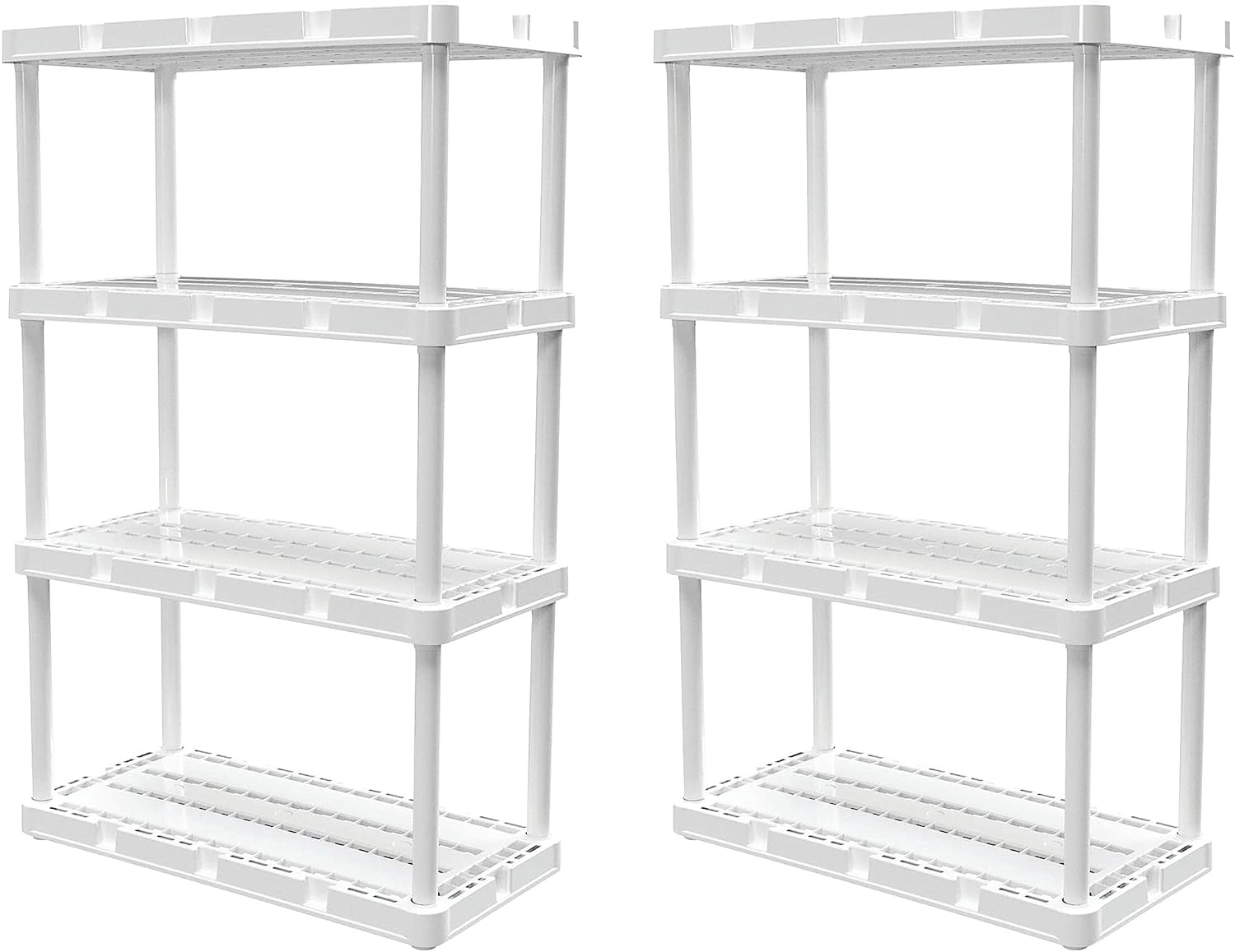 Happyyeah 2 Pack Light Duty Storage Shelves, Knect-A-Shelf 4-Shelf Ventilated Shelving Rack Organizer for Home, Garage, Basement & Laundry, White