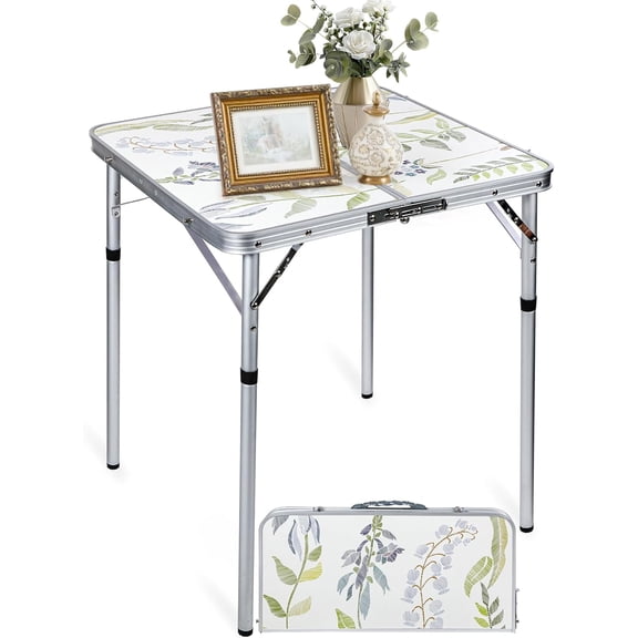 Happyyeah 2ft Square Portable Camping Table, Adjustable Height Aluminum Foldable Table with Carry Handle, Lightweight Outdoor Indoor Picnic Samll Card Table for Camping, BBQ, Beach, Hiking
