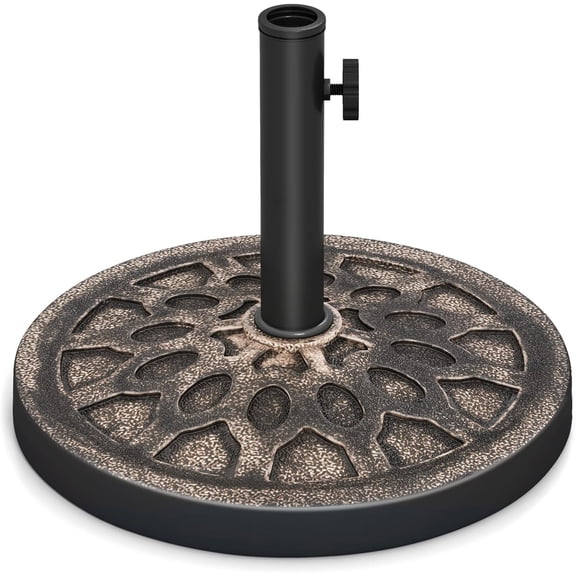 Happyyeah 30 lbs Heavy Duty Umbrella Base, Round Parasol Holder with Adjustable Knob for 1.5-1.9 Pole, Resin Umbrella Stand with Decorative Pattern, Easy Setup